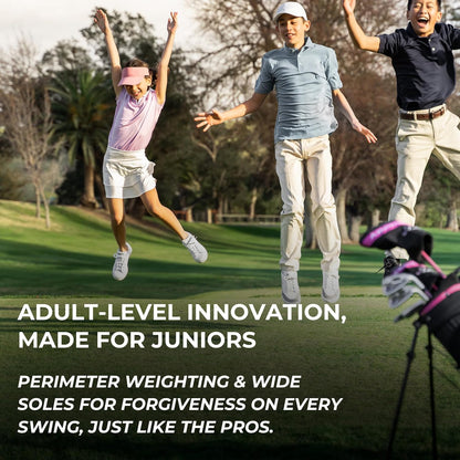 XD-J Junior Golf Clubs Set – Right & Left Hand Options – Kids Golf Clubs for Ages 3-5, 6-8, 9-12 – Lightweight Graphite Shafts, Hybrid Club, Stand Bag – Boys & Girls Golf Set