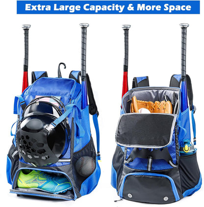 Baseball Backpack for Youth, Boys, Adults - Bat and Softball Equipment Bag with Glove Holder, Helmet, Shoes Compartment - T-Ball Accessories and Baseball Gifts