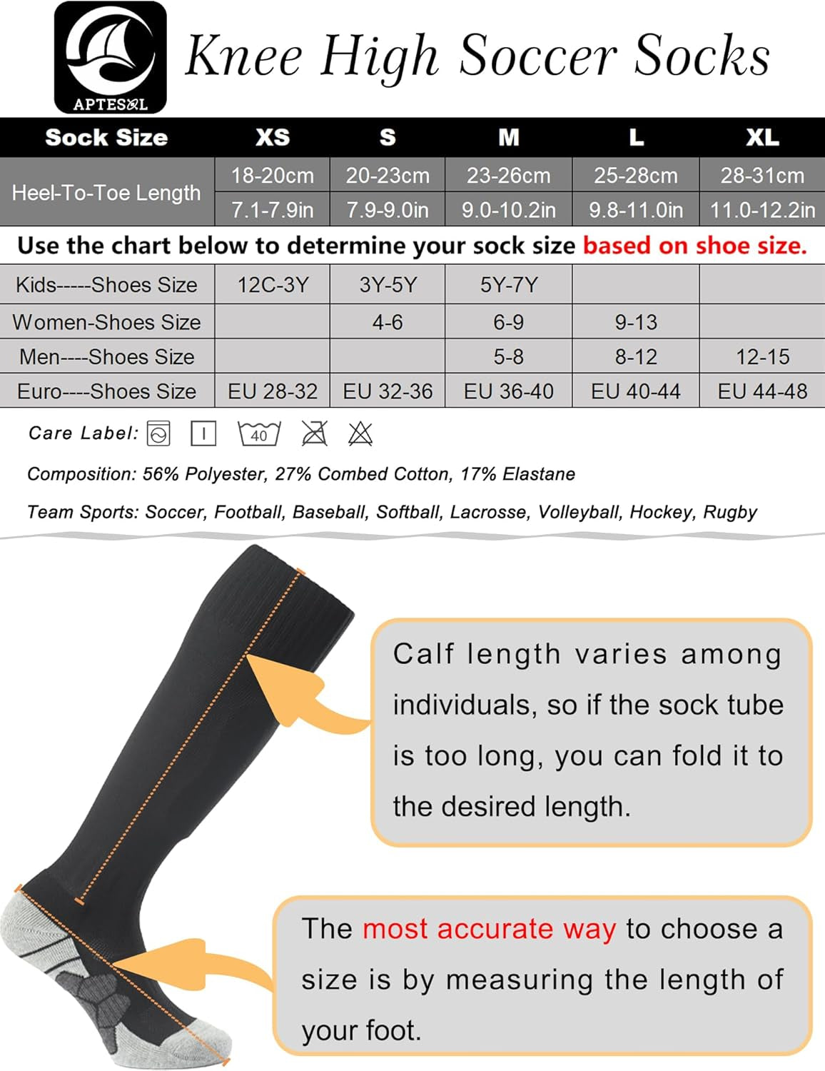 Knee High Soccer Socks (1/3/5 Pair) Team Sport Cushion Athletic Socks for Kids Youth Adult