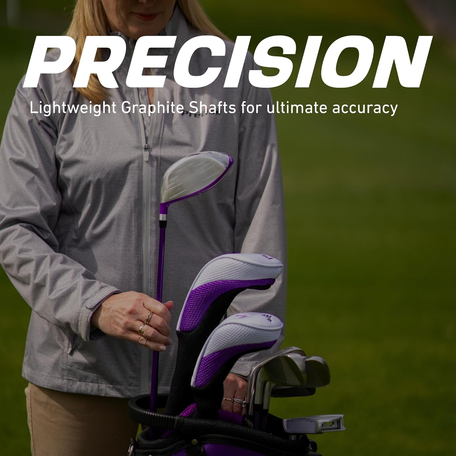 M5 Women’S Golf Clubs Set – Complete Right-Handed Set with Titanium Driver, S.S. Fairway & Hybrid, 5-PW Irons, Putter, Stand Bag & Headcovers – Graphite Shafts – Purple – Petite/Standard/Tall