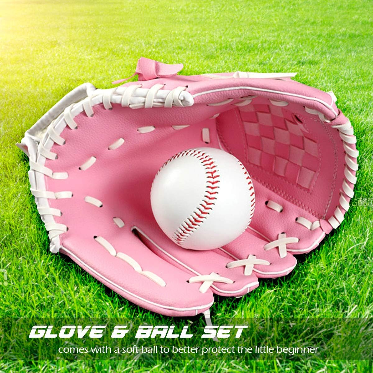 Baseball Glove and Ball for Kids Youth Adults Softball Teeball Training Left/Right Hand Glove with Soft Ball Set Brown/Black/Pink