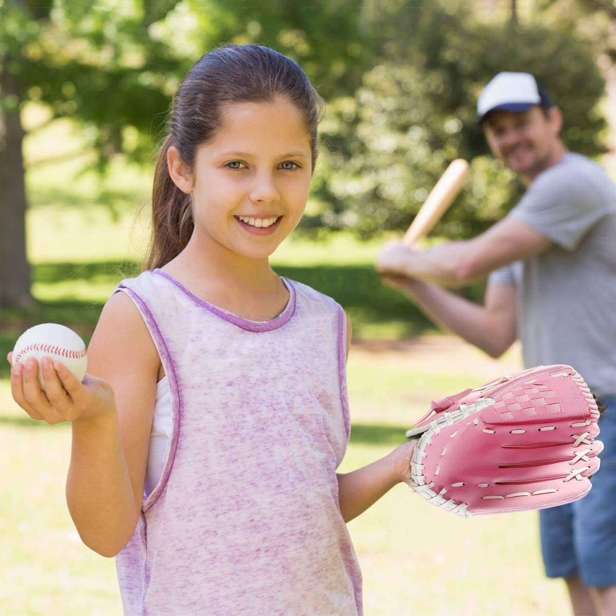 Baseball Glove and Ball for Kids Youth Adults Softball Teeball Training Left/Right Hand Glove with Soft Ball Set Brown/Black/Pink