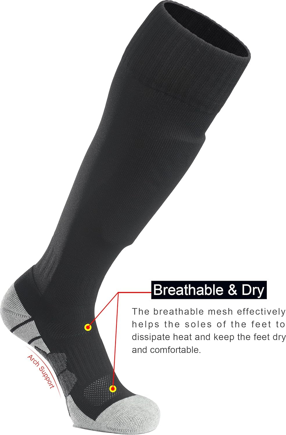 Knee High Soccer Socks (1/3/5 Pair) Team Sport Cushion Athletic Socks for Kids Youth Adult