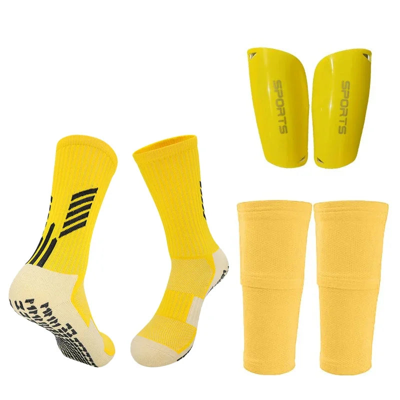 Football Equipment Adults Kids Soccer Shin Guards with Pocket Cover Calf Sleeve Non Slip Soccer Sock with Football Leg Shinguard